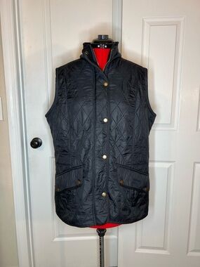 Barbour Cavalry Gilet Quilted Vest Black Fleece Lined Full Zip Women's Sz 14